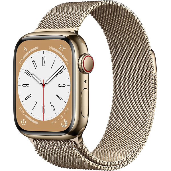 Apple Watch Series 8 [GPS + Cellular 41 mm] Akıllı Saat, Altın Rengi Paslanmaz Çelik Kasa ve Altın Rengi Milano Loop Akıllı Saat