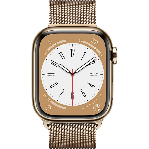 Apple Watch Series 8 [GPS + Cellular 41 mm] Akıllı Saat, Altın Rengi Paslanmaz Çelik Kasa ve Altın Rengi Milano Loop Akıllı Saat