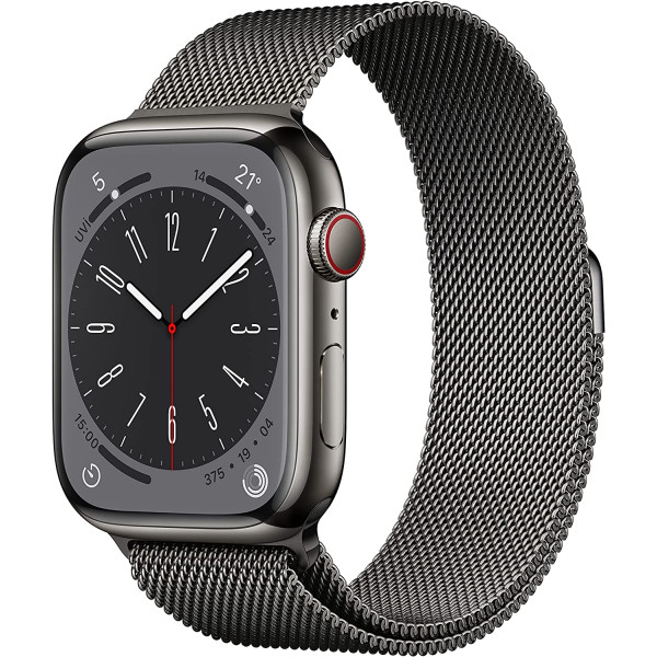 Apple Watch Series 8 GPS+Cellular 41mm Paslanmaz Çelik Kasa ve Grafit Milano Loop Grafit Akıllı Saat