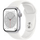 Apple Watch Series 8 [GPS 45 mm] Akıllı Saat, Gümüş Rengi Alüminyum Kasa ve Beyaz Spor Kordon