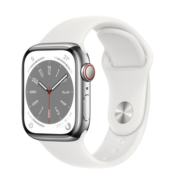 Apple Watch Series 8 GPS+Cellular 45mm Paslanmaz Çelik Kasa ve Spor Kordon Gümüş Akıllı Saat