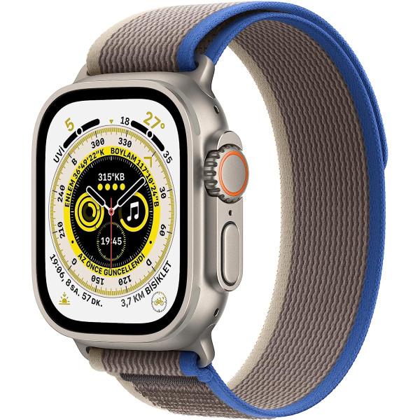 Apple Watch Ultra GPS+Cellular Titanyum Kasa ve Mavi/Gri Trail Loop M/L Kayış Akıllı Saat