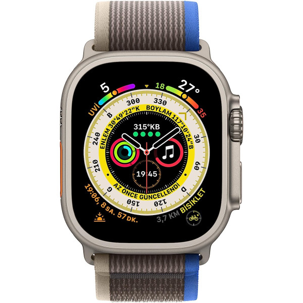 Apple Watch Ultra GPS+Cellular Titanyum Kasa ve Mavi/Gri Trail Loop S/M Kayış Akıllı Saat 
