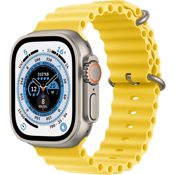 Apple Watch Ultra Titanyum Kasa ve Sarı Ocean Kordon 