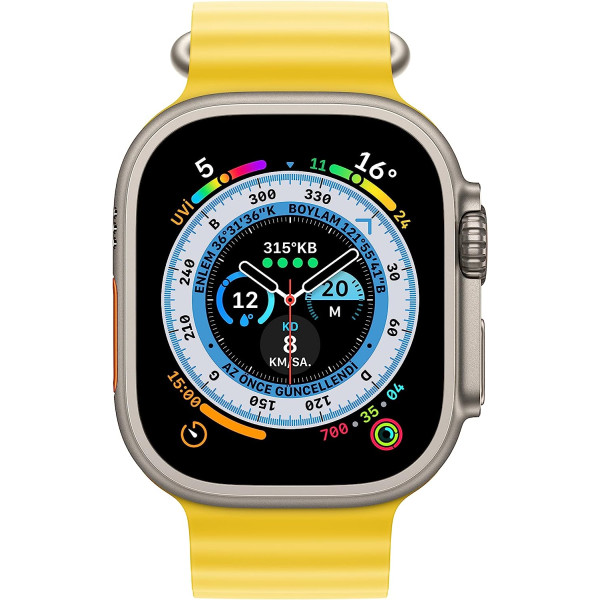 Apple Watch Ultra Titanyum Kasa ve Sarı Ocean Kordon 