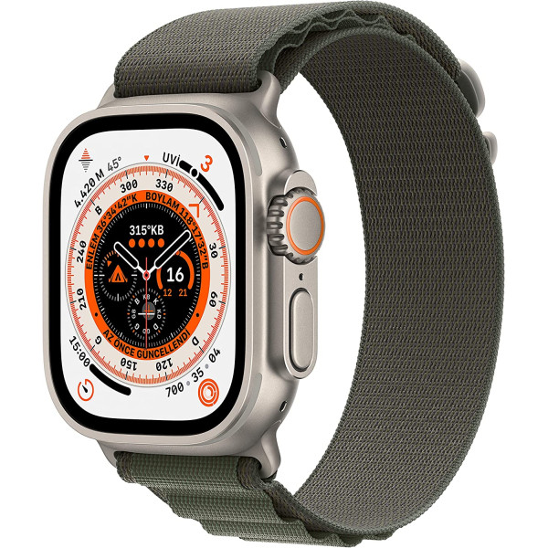 Apple Watch Ultra GPS+Cellular Titanyum Kasa ve Yeşil Alpine Loop Büyük Boy Kayış Akıllı Saat