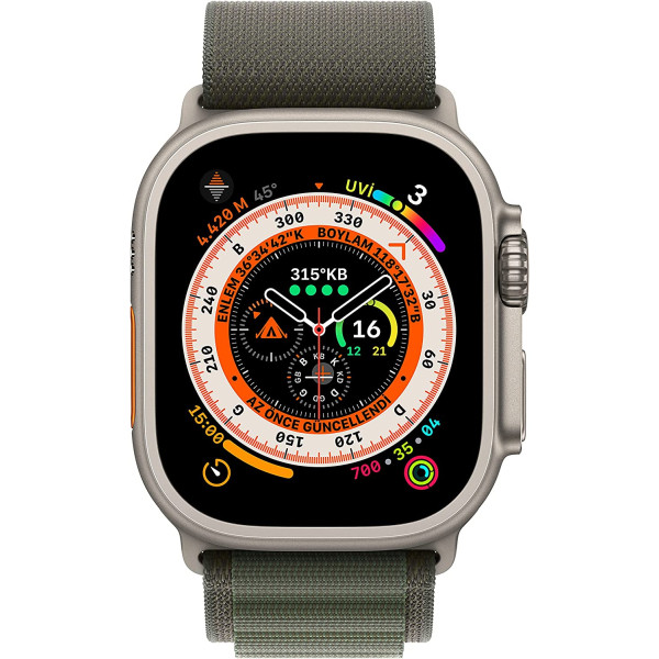 Apple Watch Ultra GPS+Cellular Titanyum Kasa ve Yeşil Alpine Loop Orta Boy Kayış Akıllı Saat