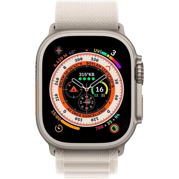 Apple Watch Ultra Titanyum Kasa ve Yıldız Işığı Alpine Loop Küçük Boy Kayış Akıllı Saat